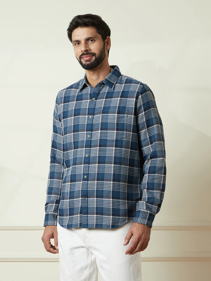 Checked Dobby Pattern Shirt | Blue