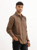 Slim Fit Textured Stripes Shirt | Brown