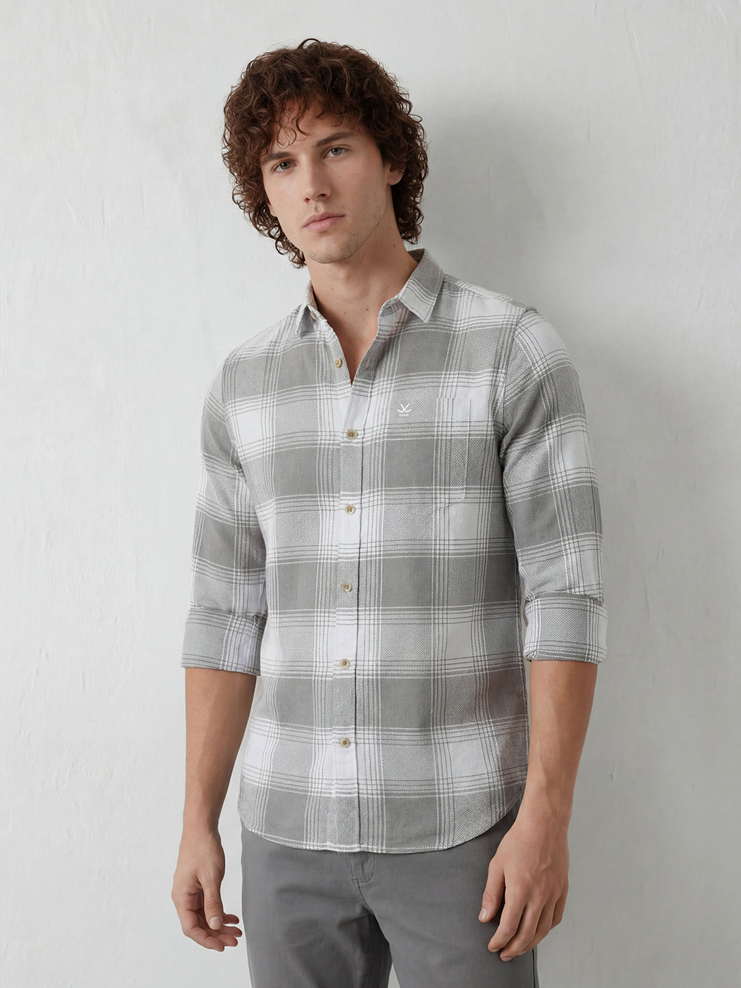 Regular Fit Checkered Shirt | Grey