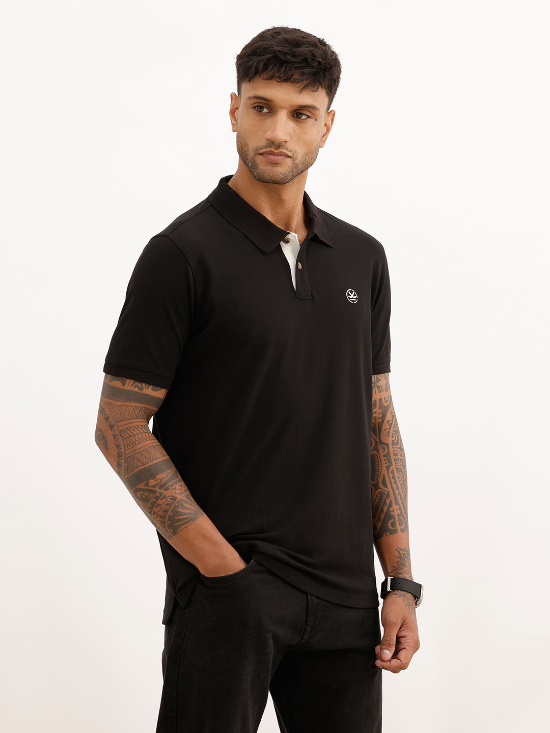 Solid Slim Fit Polo T-Shirt | Black