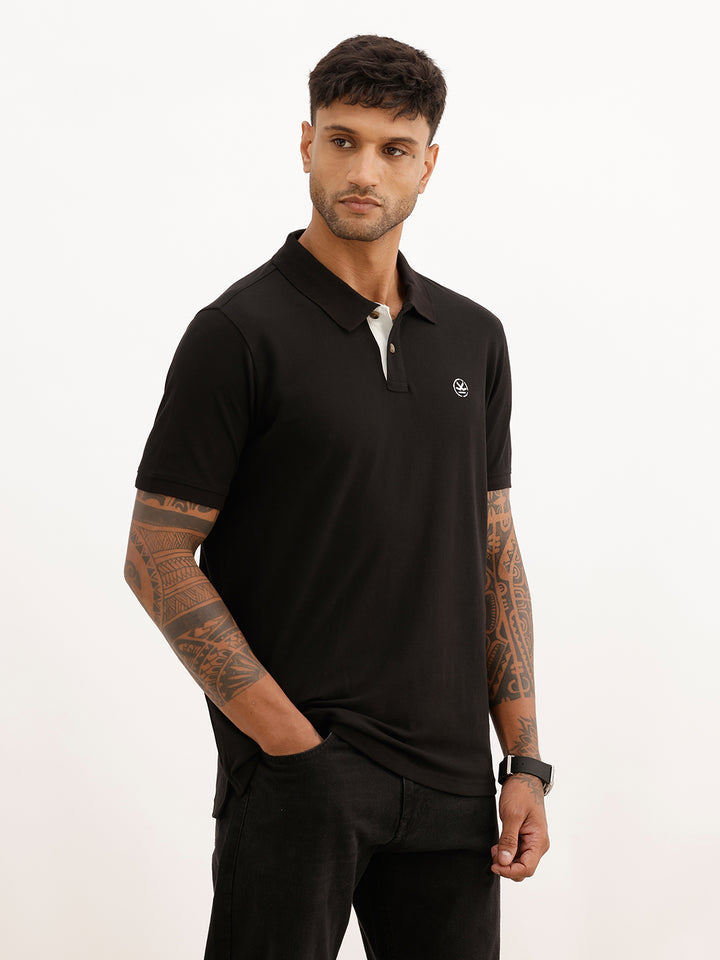 Solid Regular Fit Polo T-Shirt | Black