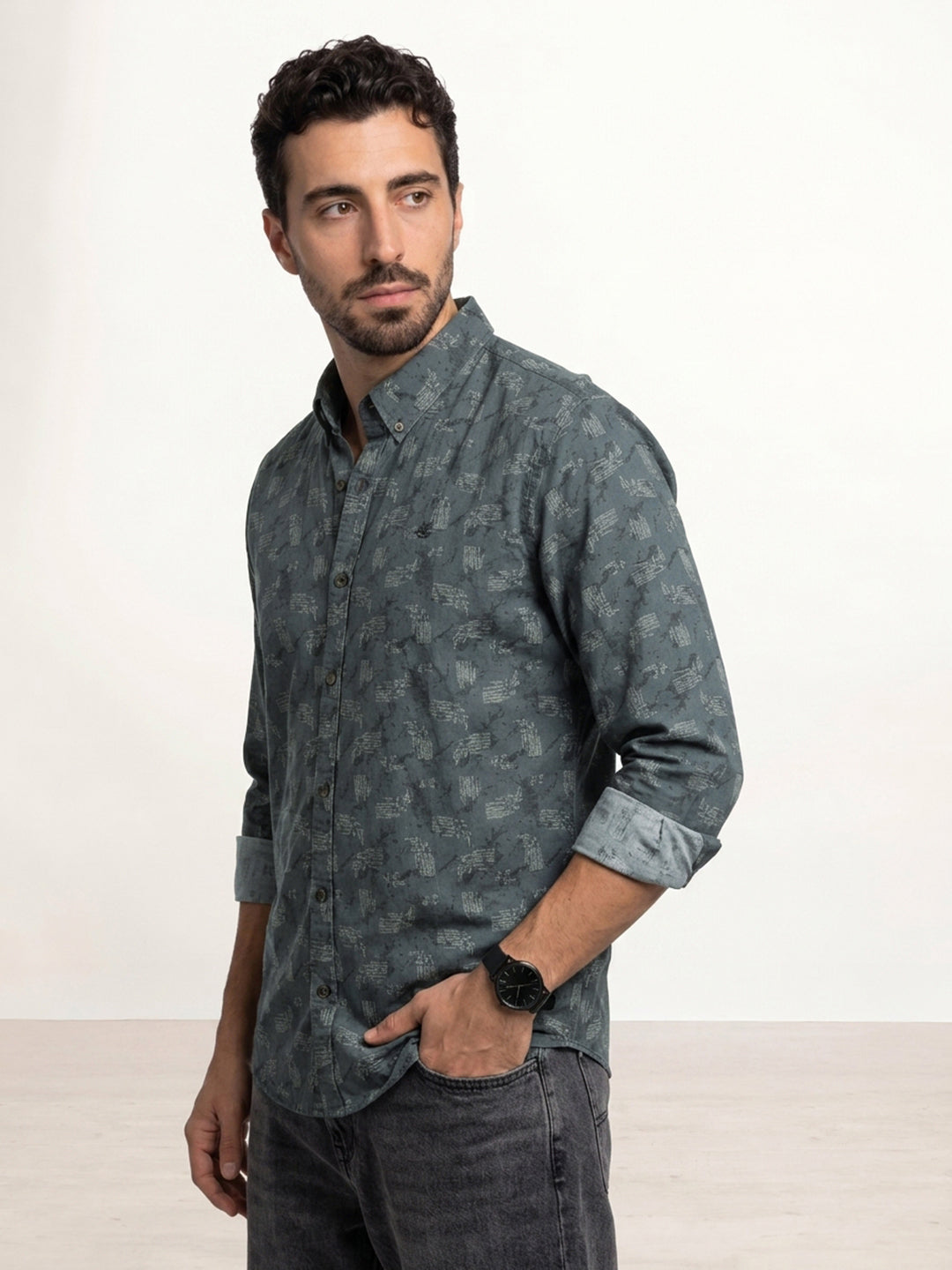 Slim Fit AOP Full Sleeve Shirt | Grey