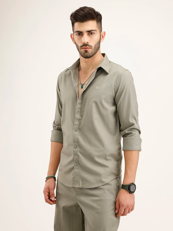 Solid Slim Fit 100% Cotton Shirt | Olive