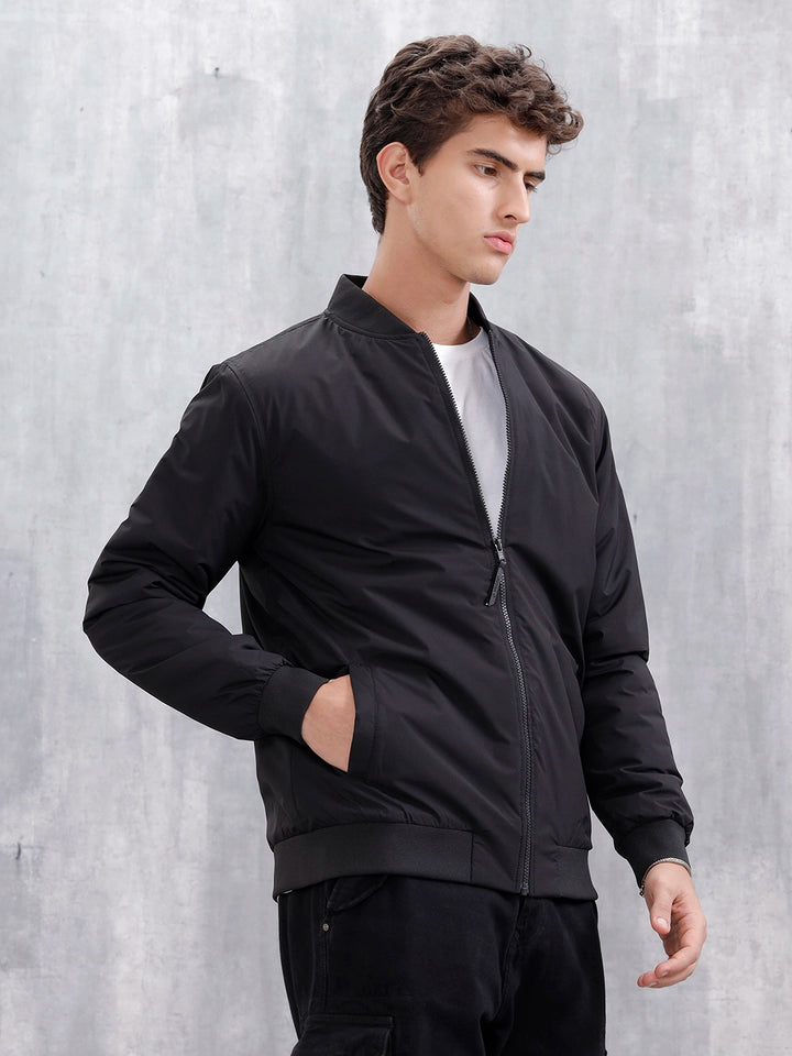 Men's Casual Solid Bomber Jacket | Black