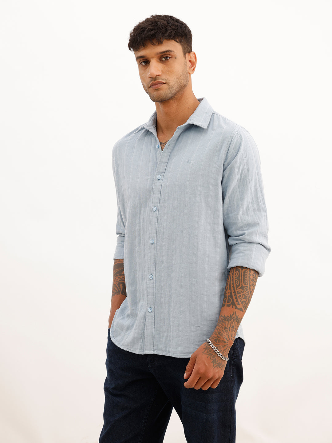 Slim Fit Textured Stripe Shirt | Blue