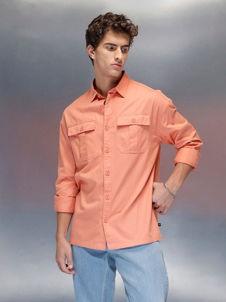 Men's oversize dual pocket shirt  | Peach