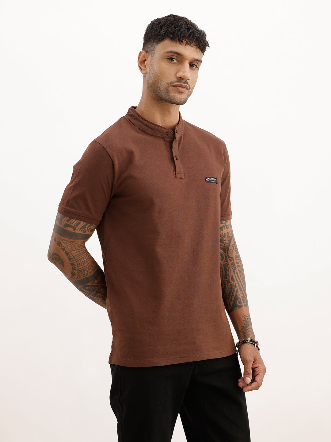 Mandarin Collar Polo T-Shirt | Brown | WSTS1631M