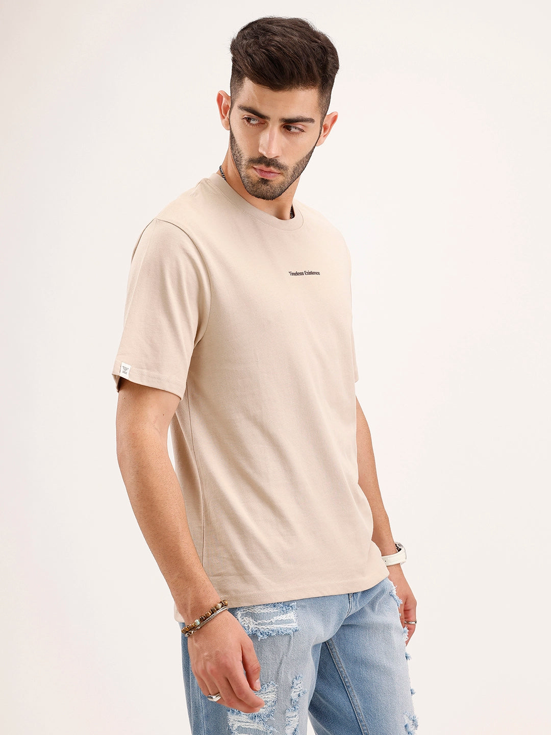 Oversized Fit Placement Printed T-Shirt | Beige