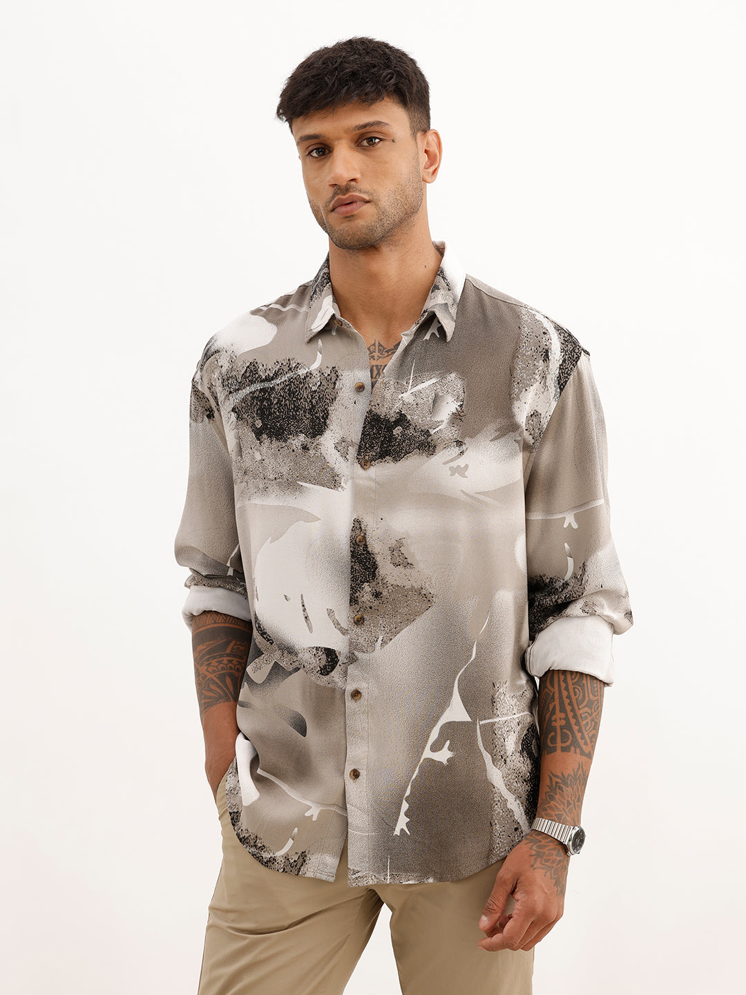 Comfort Fit AOP Full Sleeve Shirt | Grey
