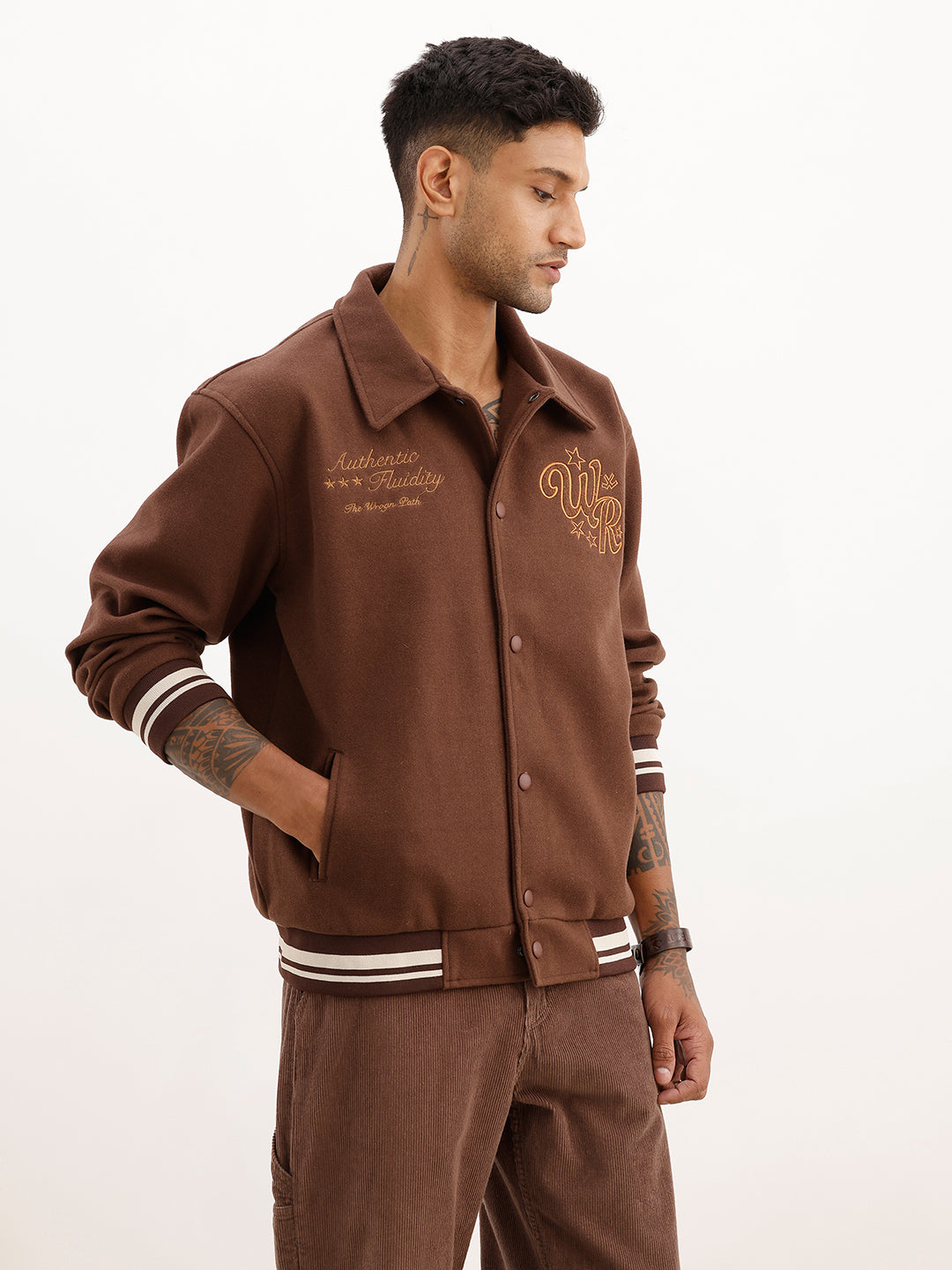 Classic Suede Finish Bomber Jacket | Brown
