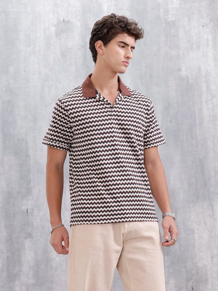Comfort Fit Geometric Jacquard Polo | Brown