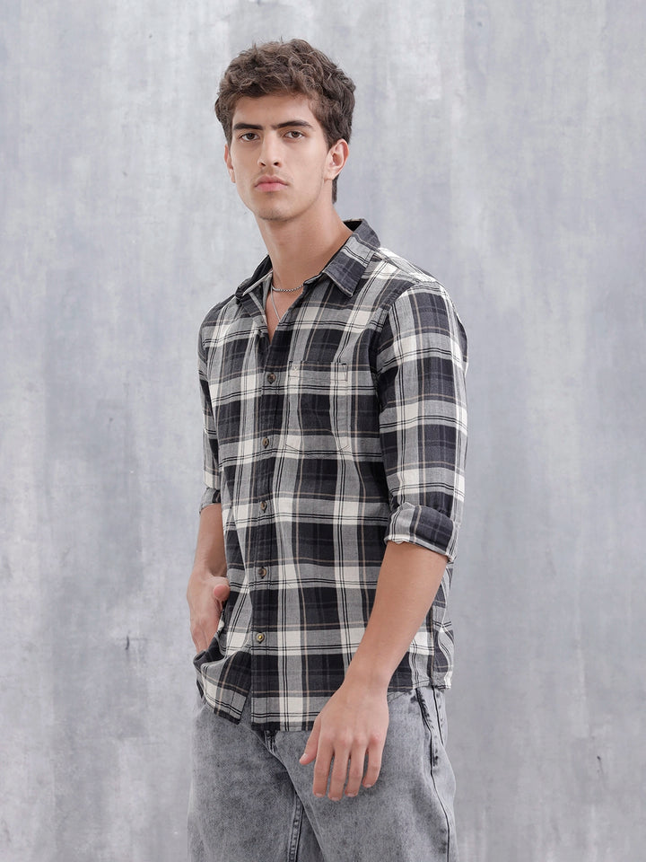 Mocklino Open Dobby Slim Fit Check Shirt | Grey