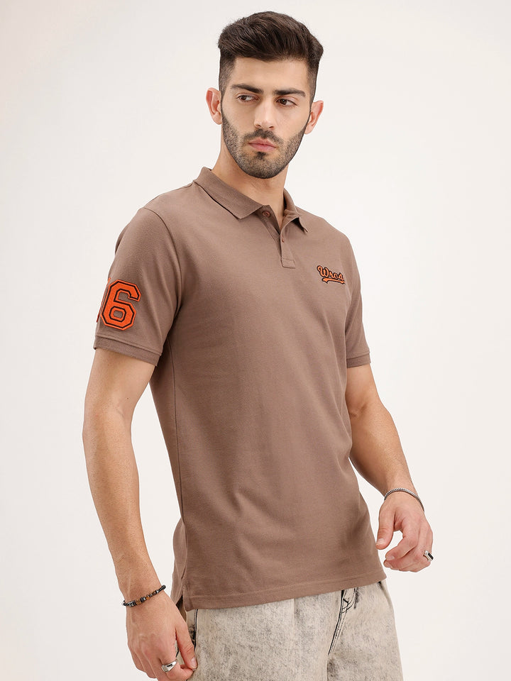 Regular Fit Embroidered Patch Polo T-Shirt | Brown