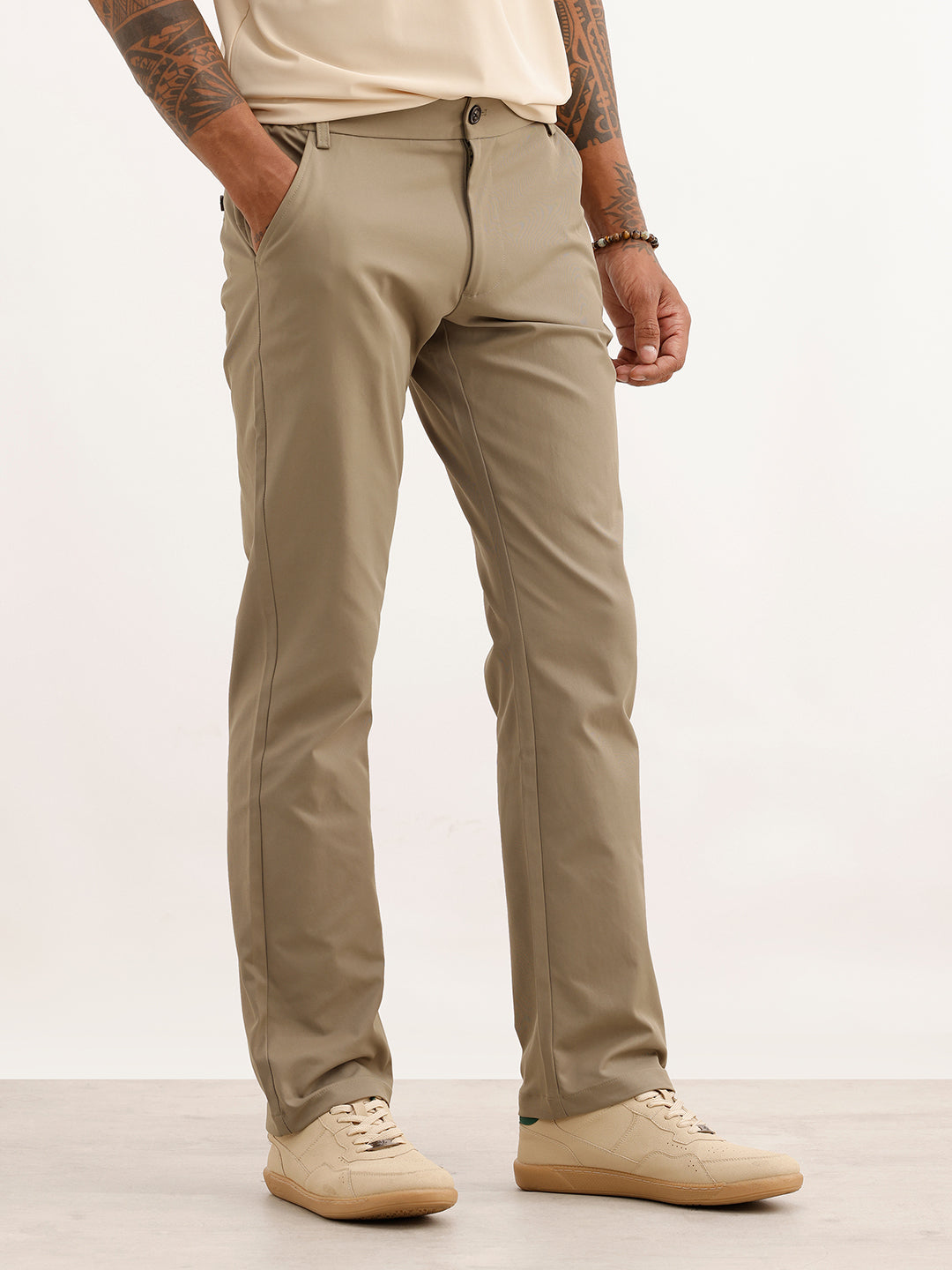 Solid Straight Fit Blended Trouser | Olive | WTR0200SR4065S