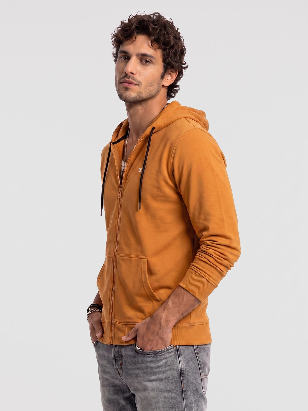 Solid Zipper Hooded Sweatshirt | Orange | WNSS0609