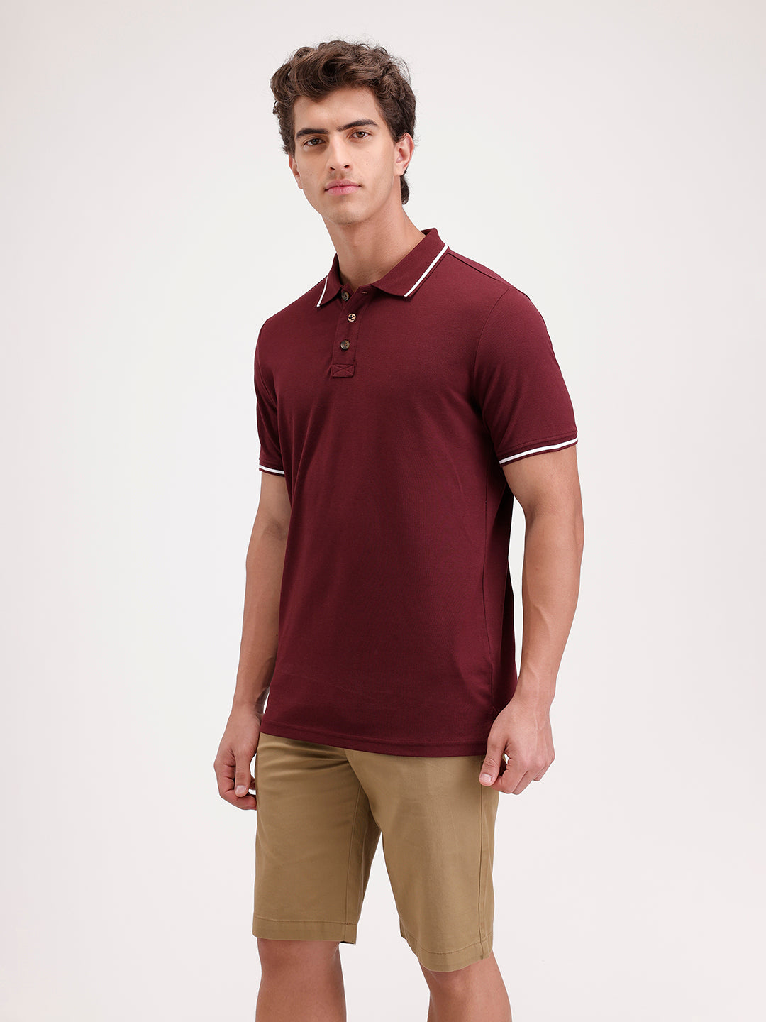 Solid Slim Fit Tipping collar Polo T-Shirt  | Wine