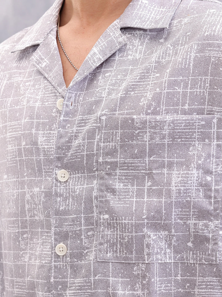 Graphic Aop Cotton Shirt | Grey