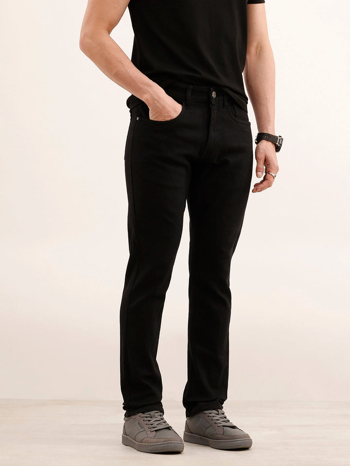 Solid Slim Fit Denim Jeans | Black