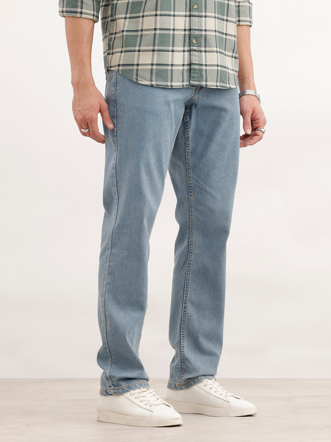 Solid Straight Fit Denim Jeans | Light Blue