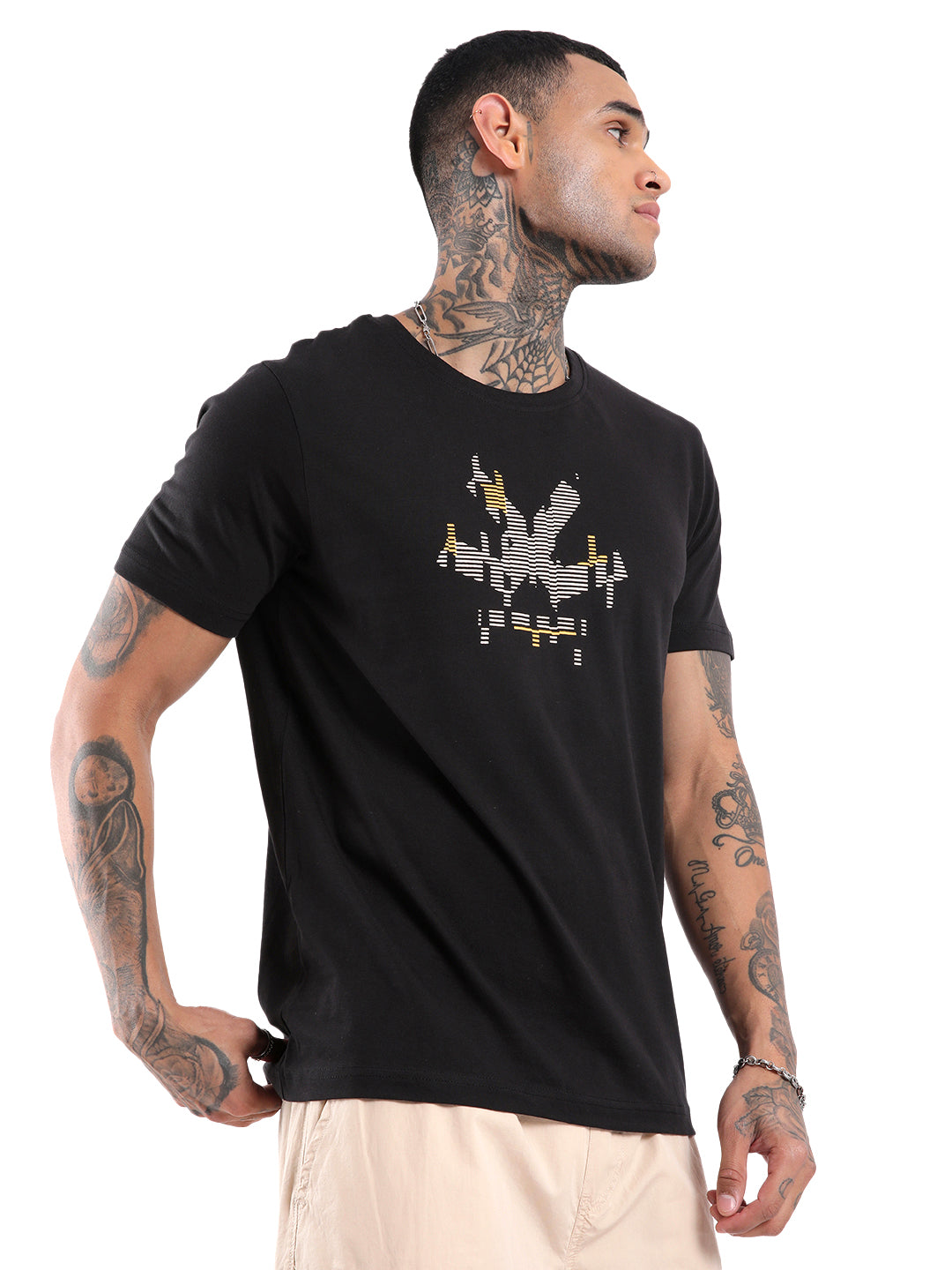 Glitched Logo Print Black T-Shirt