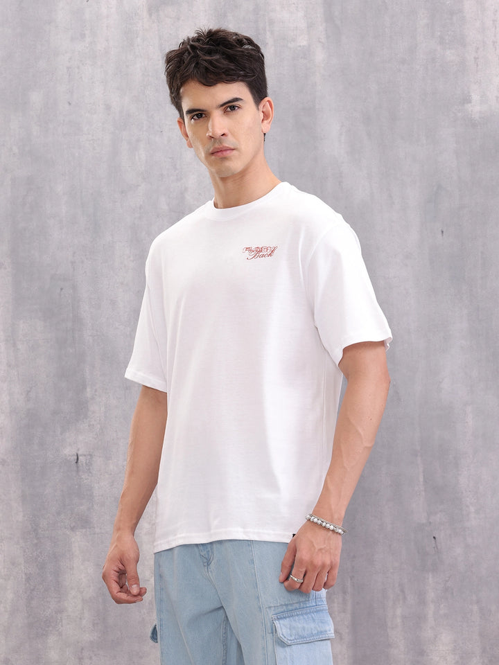 Retro Poster Back Graphic Printed Oversized Fit T-shirt | White