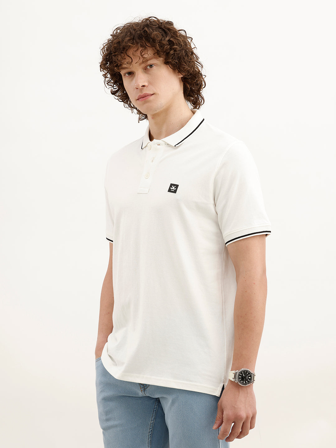 Solid Tipping Collar Polo T-Shirt | White