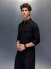 Men's casual slim fit shirt with typographic placket detail  | Black