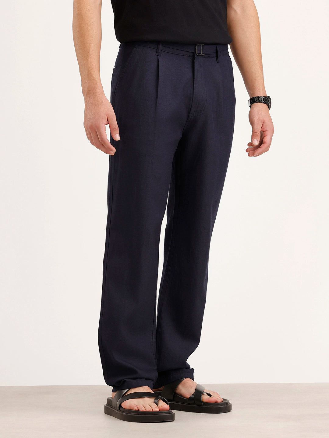 Anti Fit Pleated Trouser | Navy Blue
