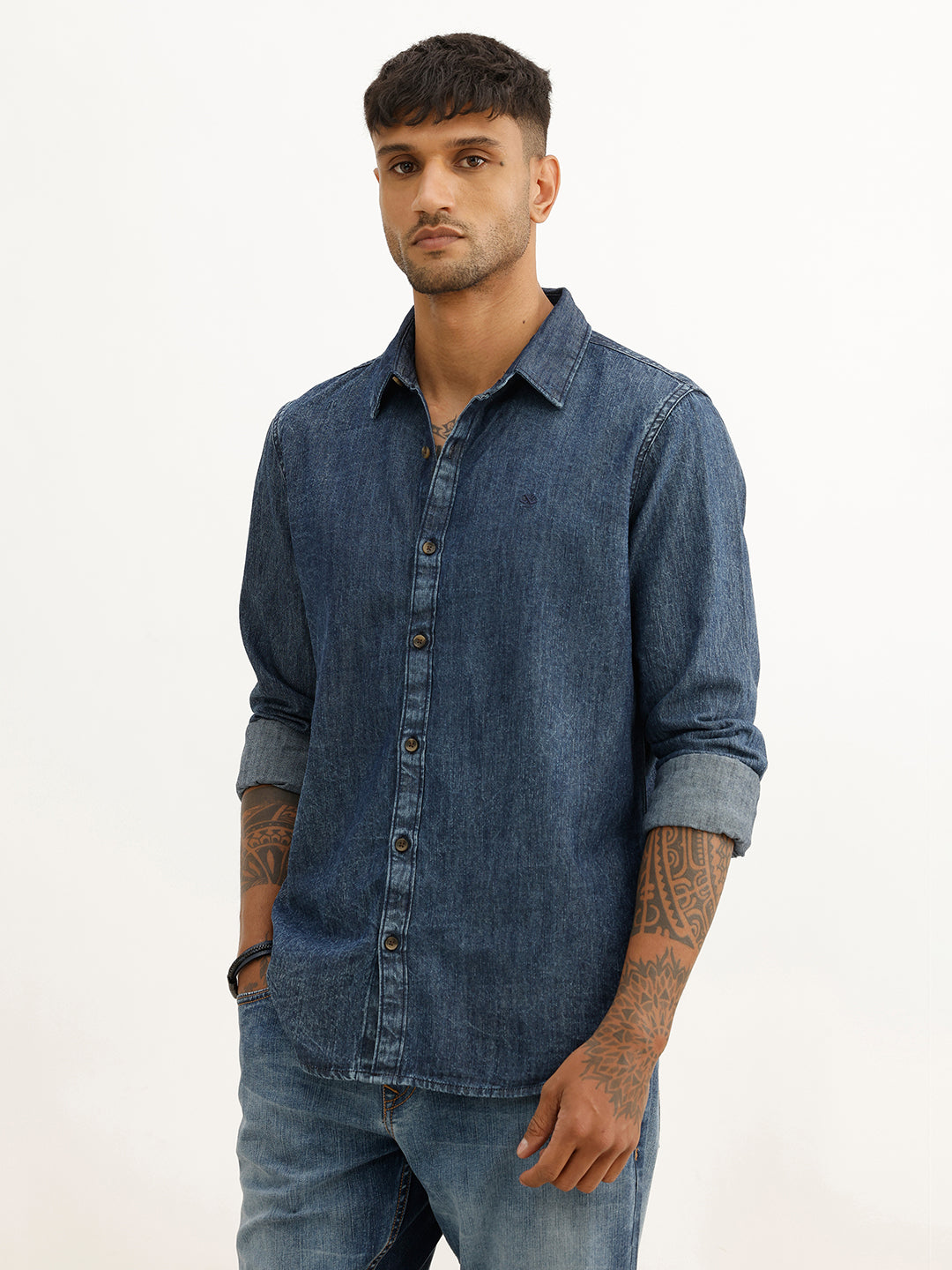 Washed Regular Fit Denim Shirt | Blue