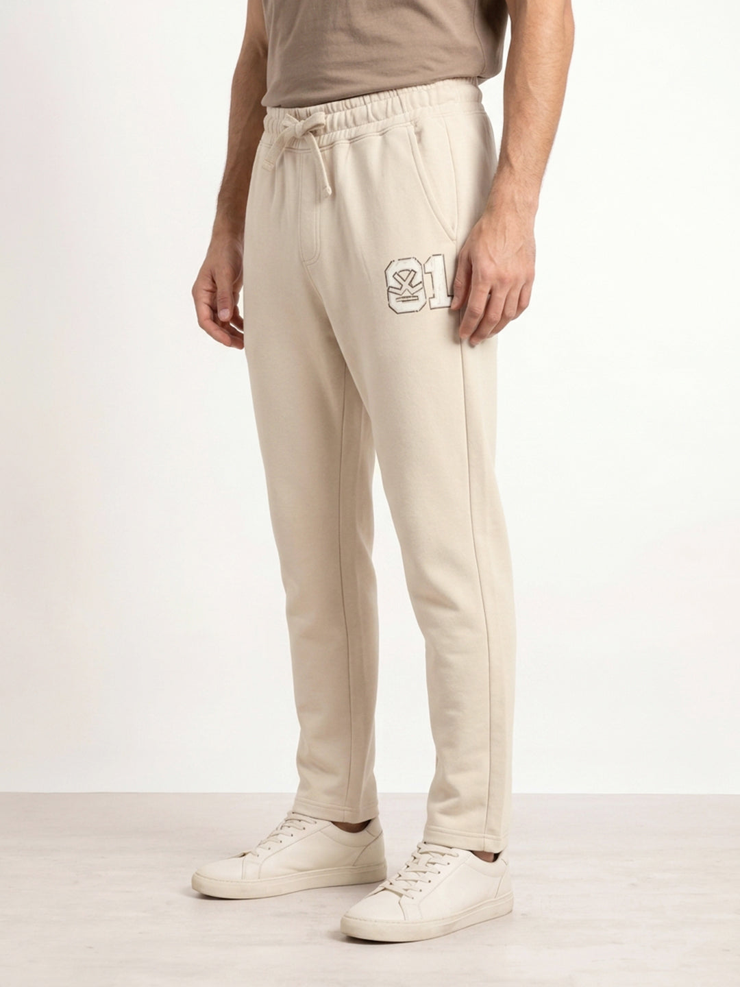 Solid Regular Fit Printed Jogger | Beige