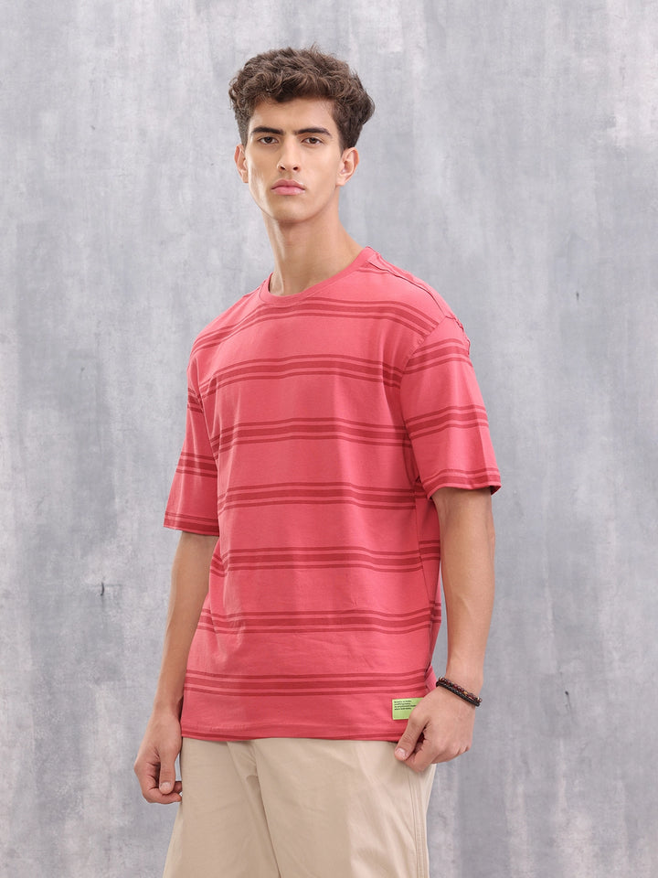Printed All Over Striper Tee I Red