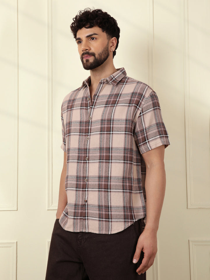 Checked Open Dobby Shirt | Brown