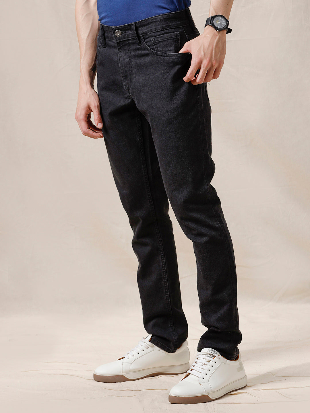 Solid Mid Rise Darkstone Jeans