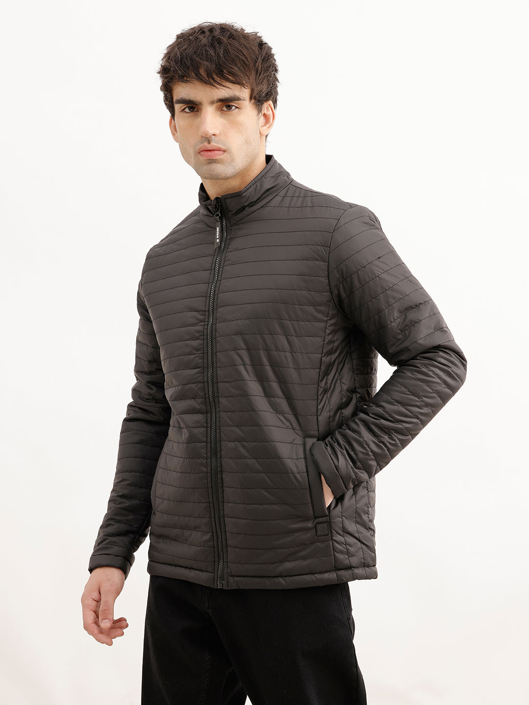 Solid Regular Fit Puffer Jacket | Black | WWJK6315F