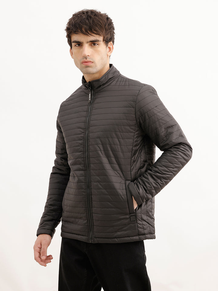 Solid Regular Fit Puffer Jacket | Black