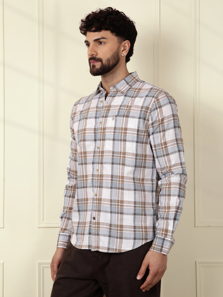 Checked Cotton Slub Shirt | Brown