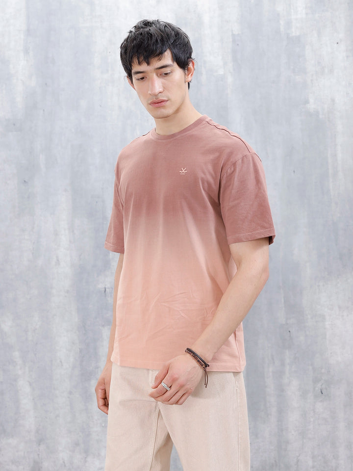 Ombre Dye Oversized Fit T-Shirt For Men | Brown