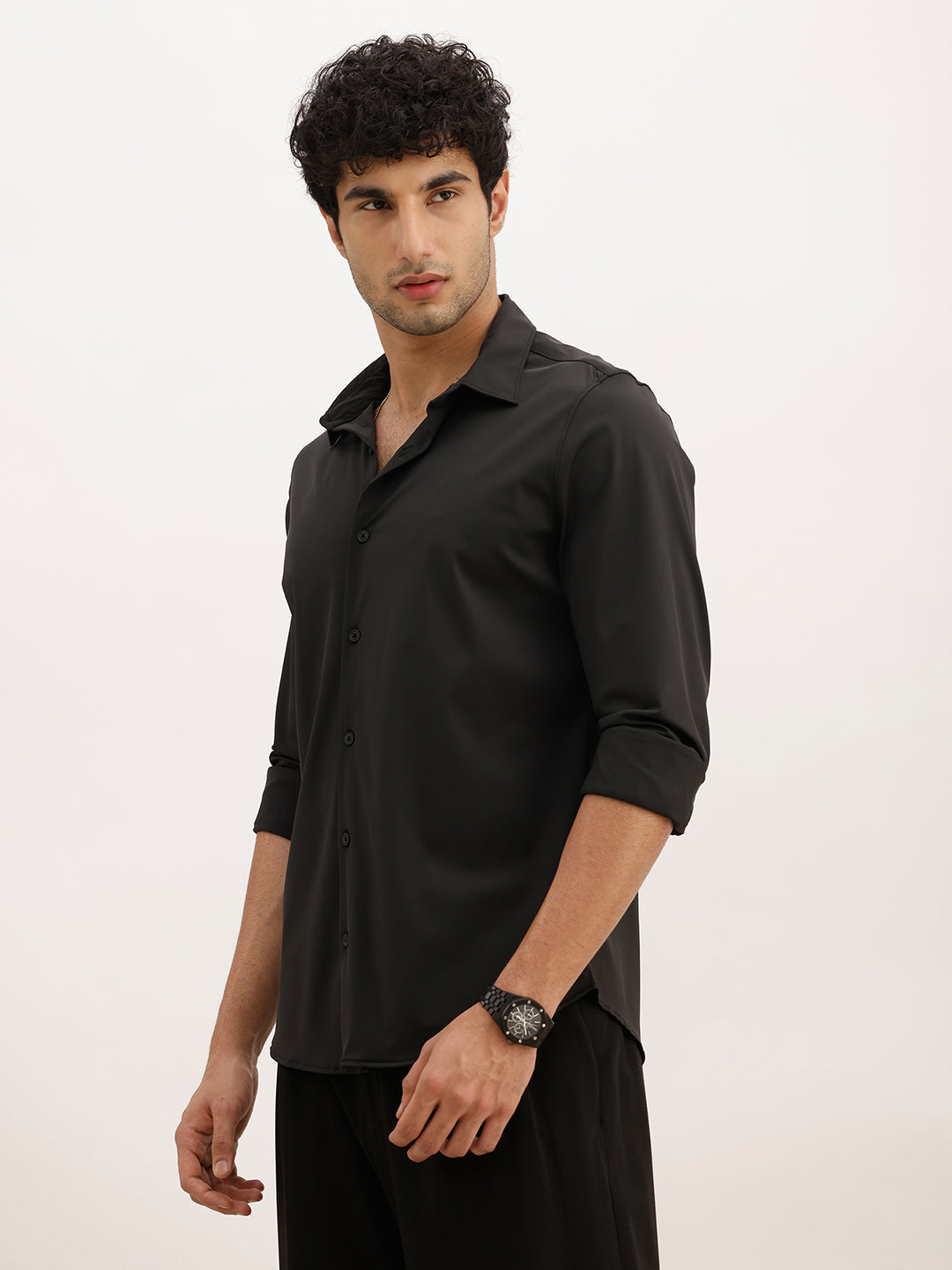 Solid Slim Fit Performance Stretch Shirt | Black