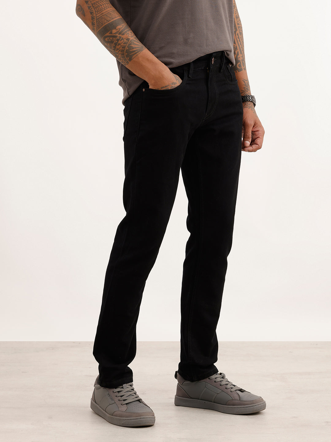 Solid Slim Fit Denim Jeans | Black
