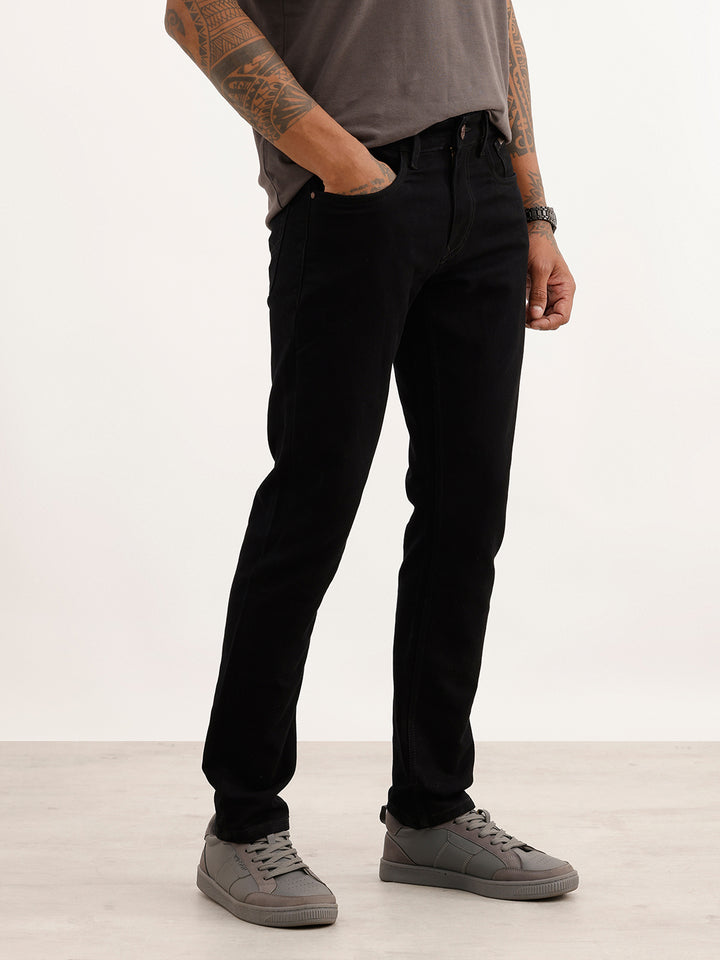 Solid Slim Fit Denim Jeans | Black