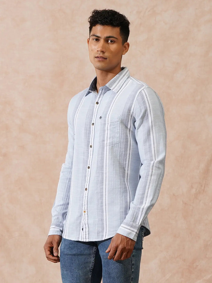 Casual Striped Herringbone Shirt | Light Blue