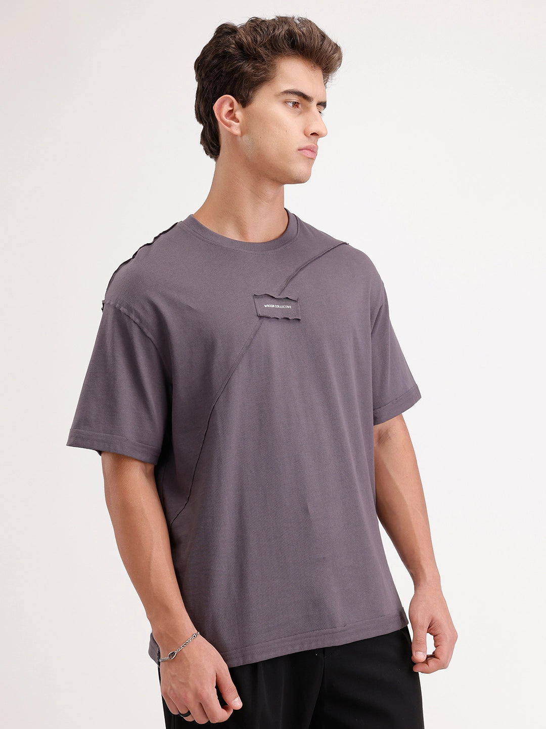Solid Oversized Cut & Sew T-Shirt | Dark Grey