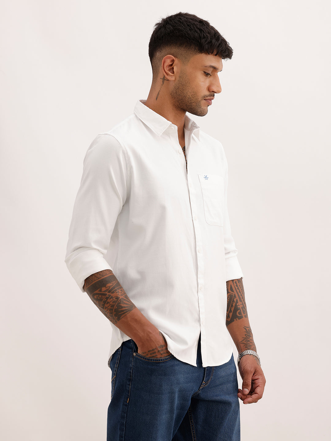 Solid Regular Fit Full Sleeve Shirt | White