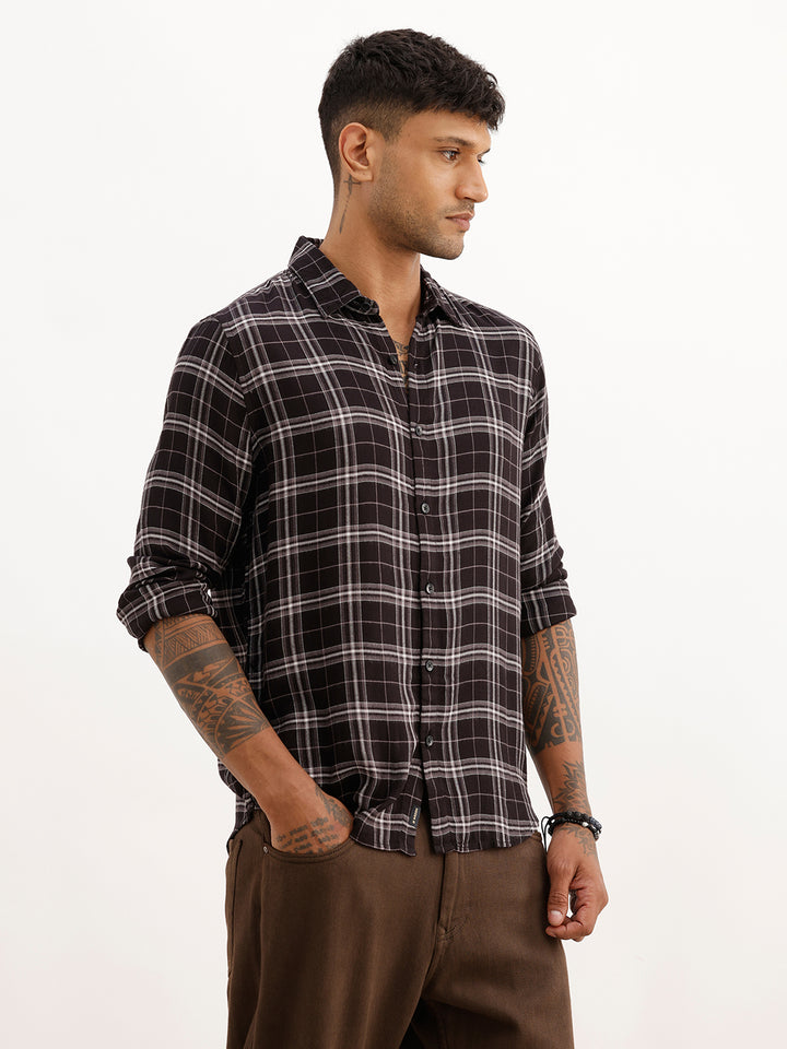 Slim Fit Full Sleeve Flannel Shirt | Black