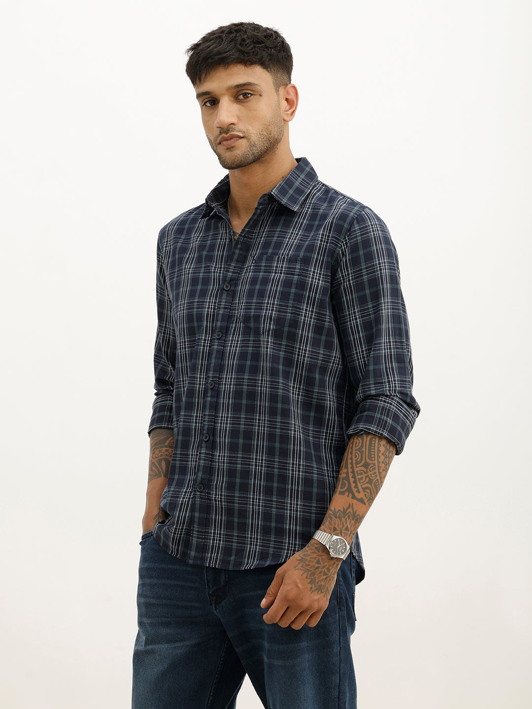 Classic Regular Fit Checkered Shirt | Navy Blue