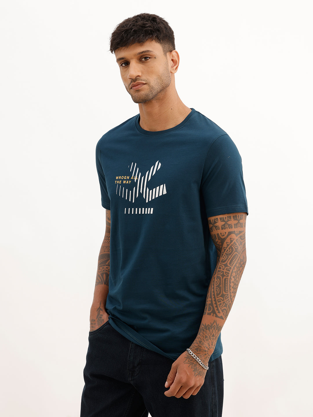 Slim Fit Foil Printed T-Shirt | Teal