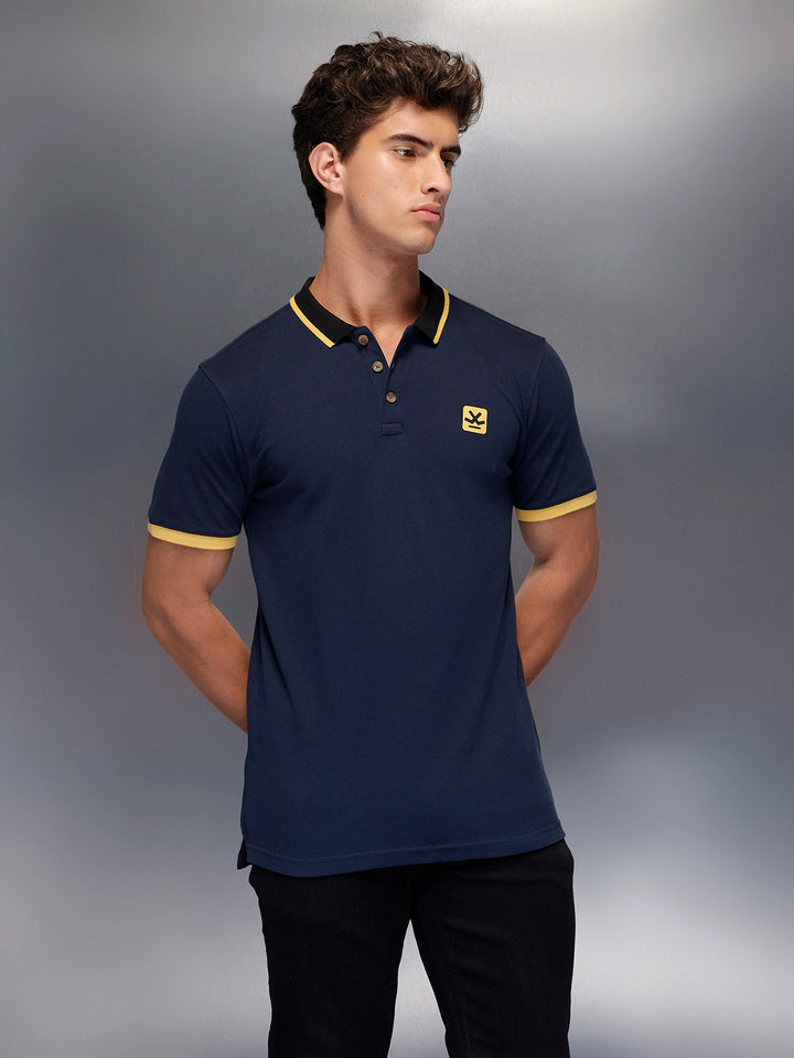Classic Tipping Collar Polo T-Shirt   |  Navy Blue