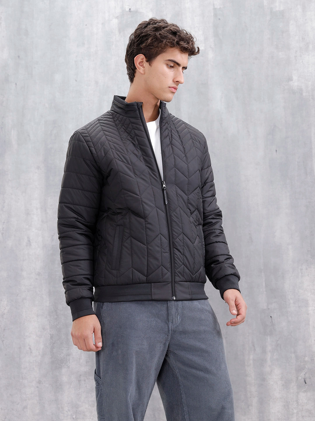 Casual Regular Fit Stand Collar Puffer Jacket | Black