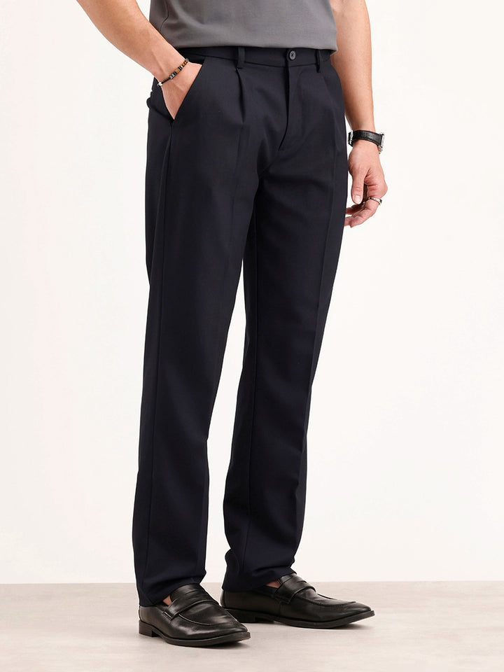 Anti Fit Pleated Trouser | Navy Blue