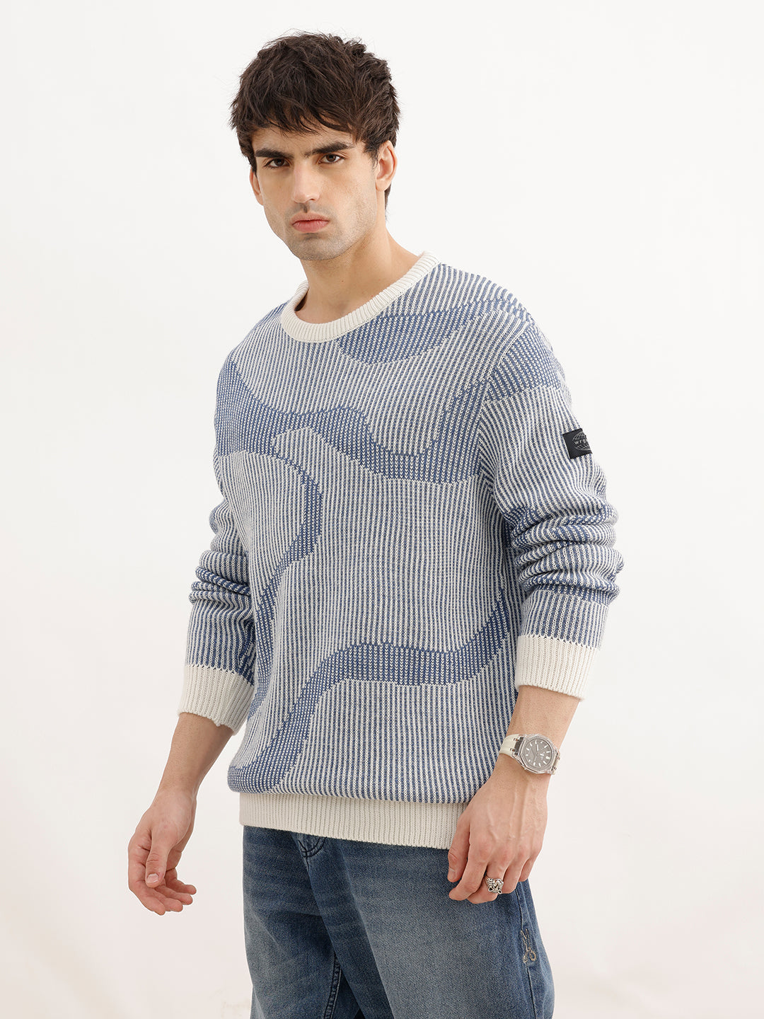 Classic Jacquard Full Sleeve Sweater | Blue | WSW02FSRE1090W